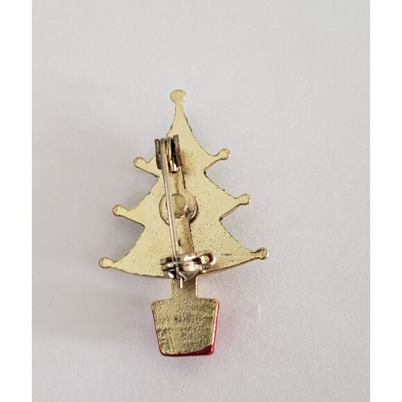 Christmas Tree Metal Brooch Pin Vintage - Picture 2 of 2